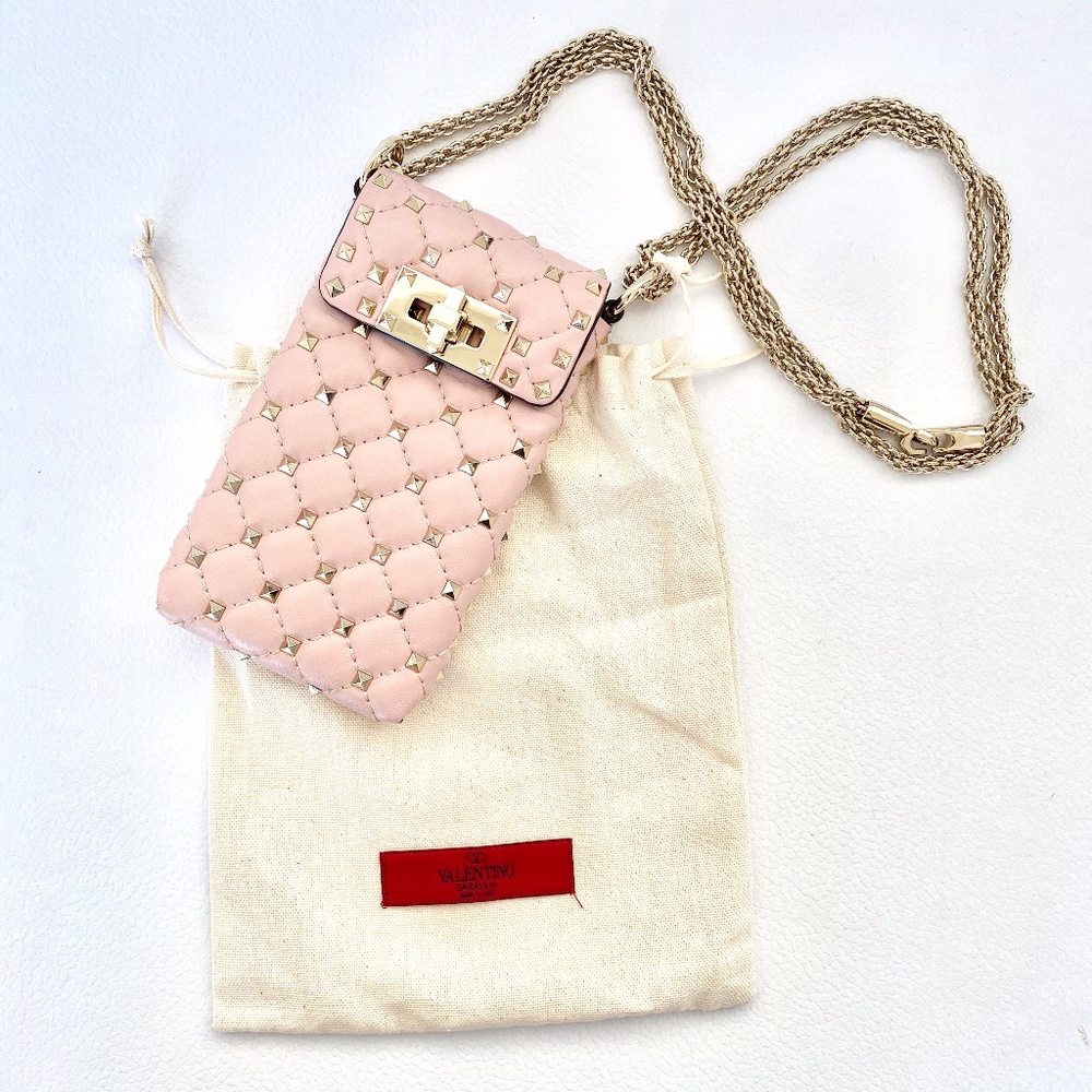 Studded Dusty Rose Pink Leather Phone Holder
